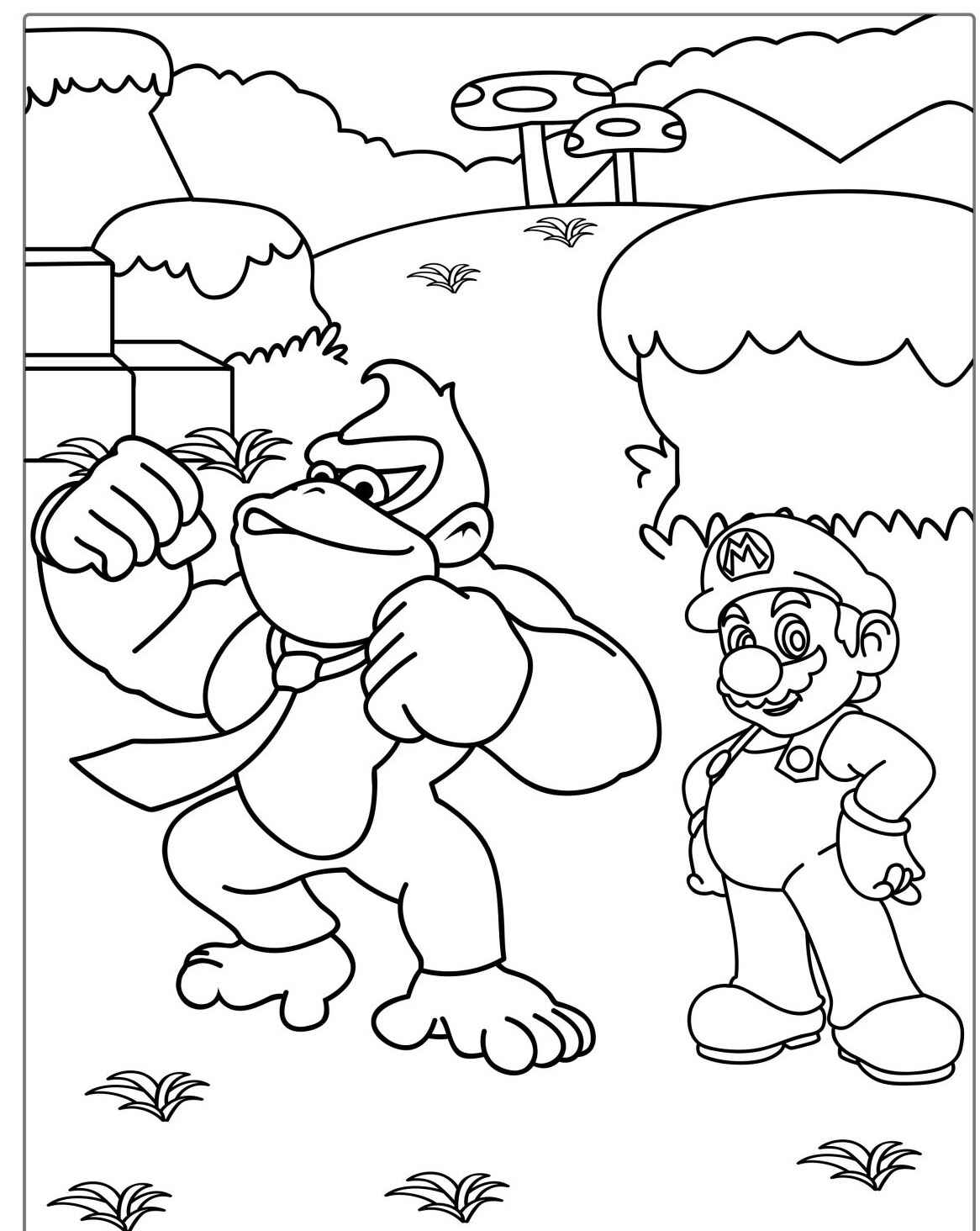Desenho do Mario ao lado do Donkey Kong para colorir
