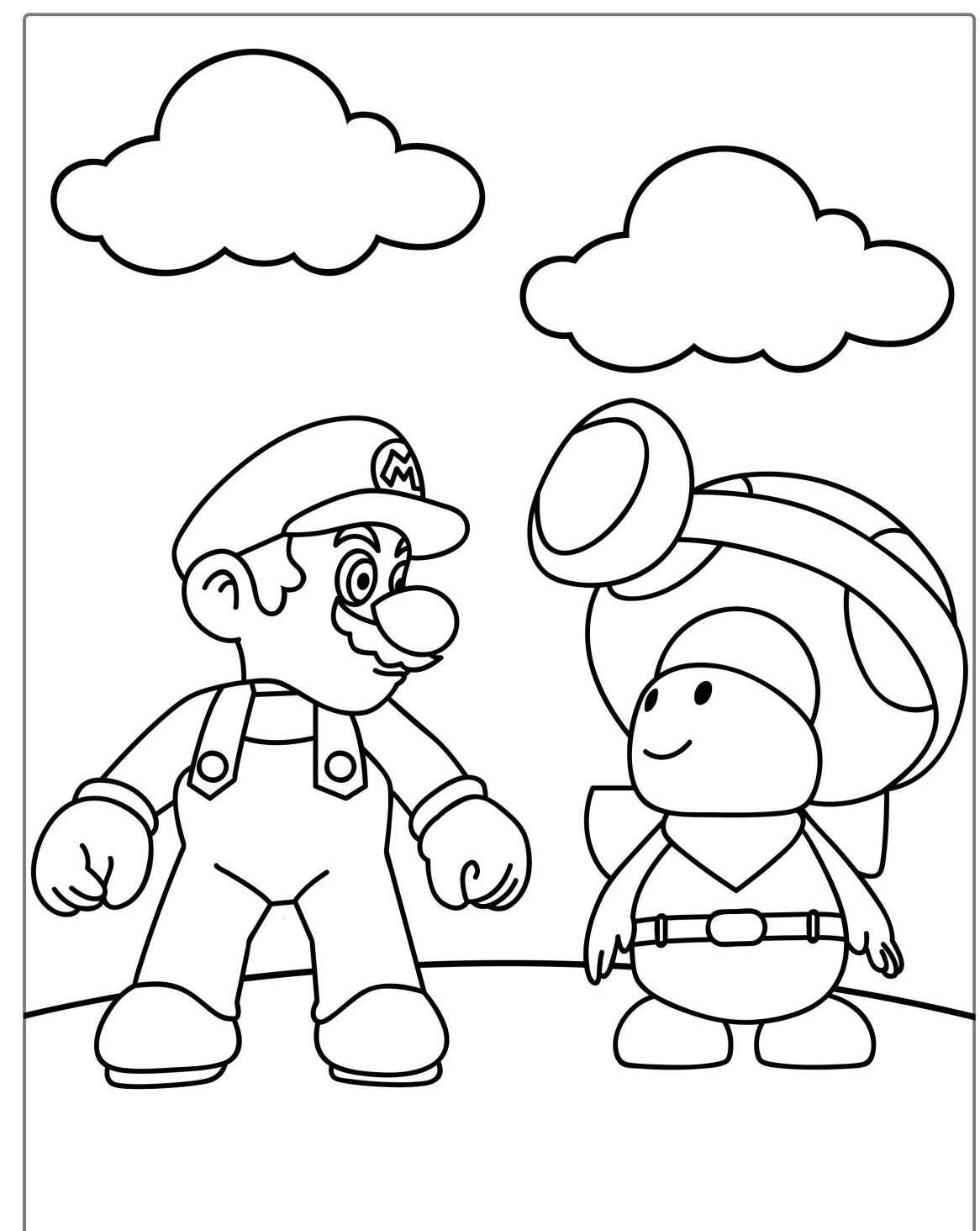 Desenho do Mario ao lado de Toad para colorir