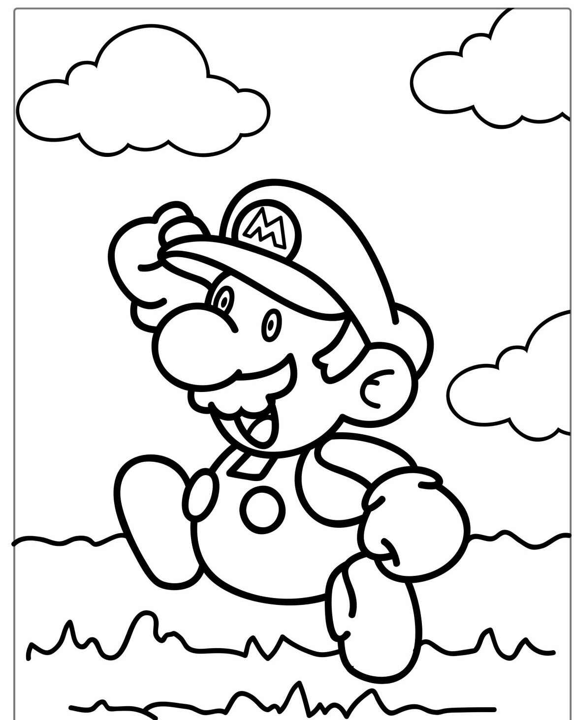 Desenho do Mario correndo em um campo para colorir