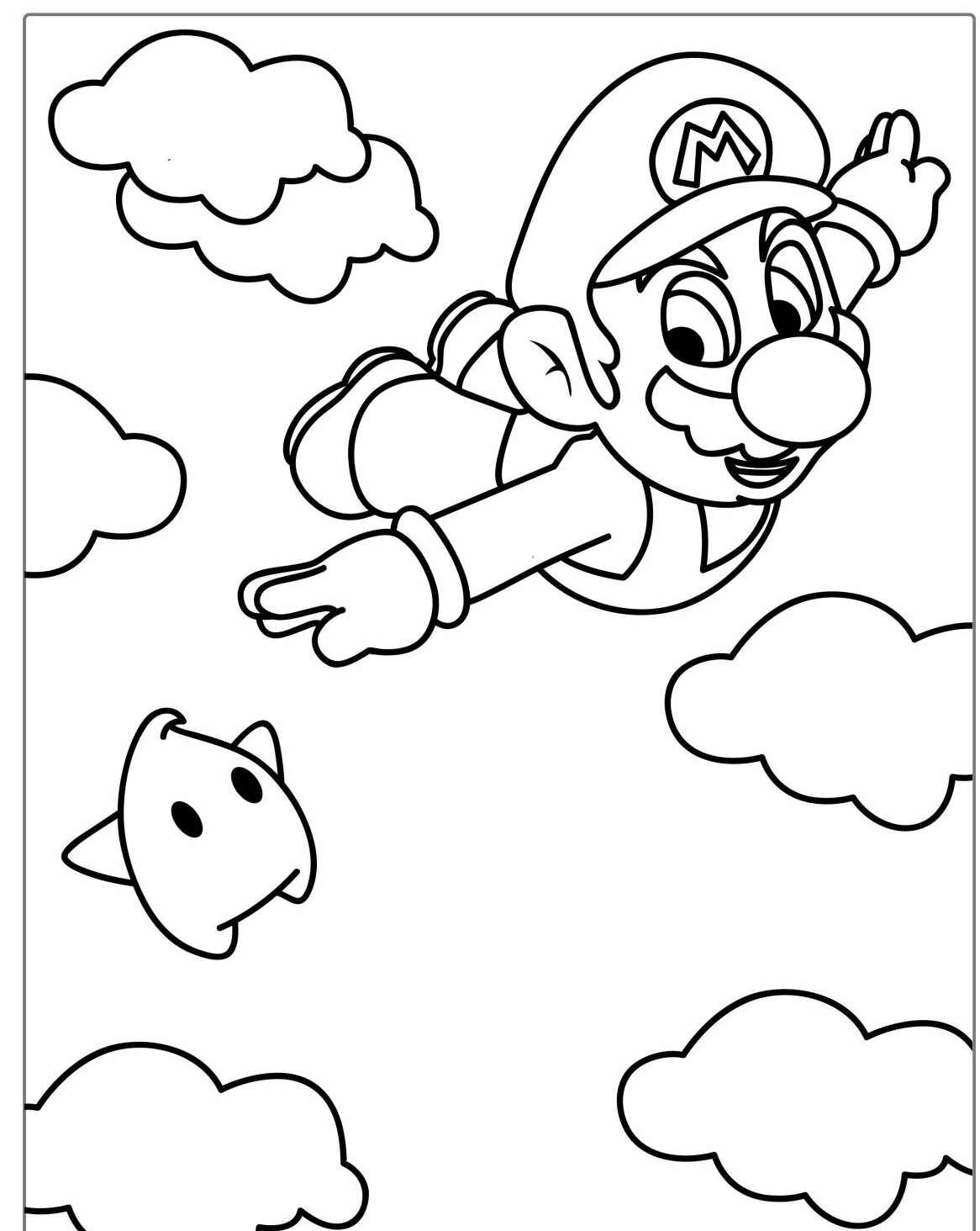 Desenho do Mario voando entre nuvens para colorir