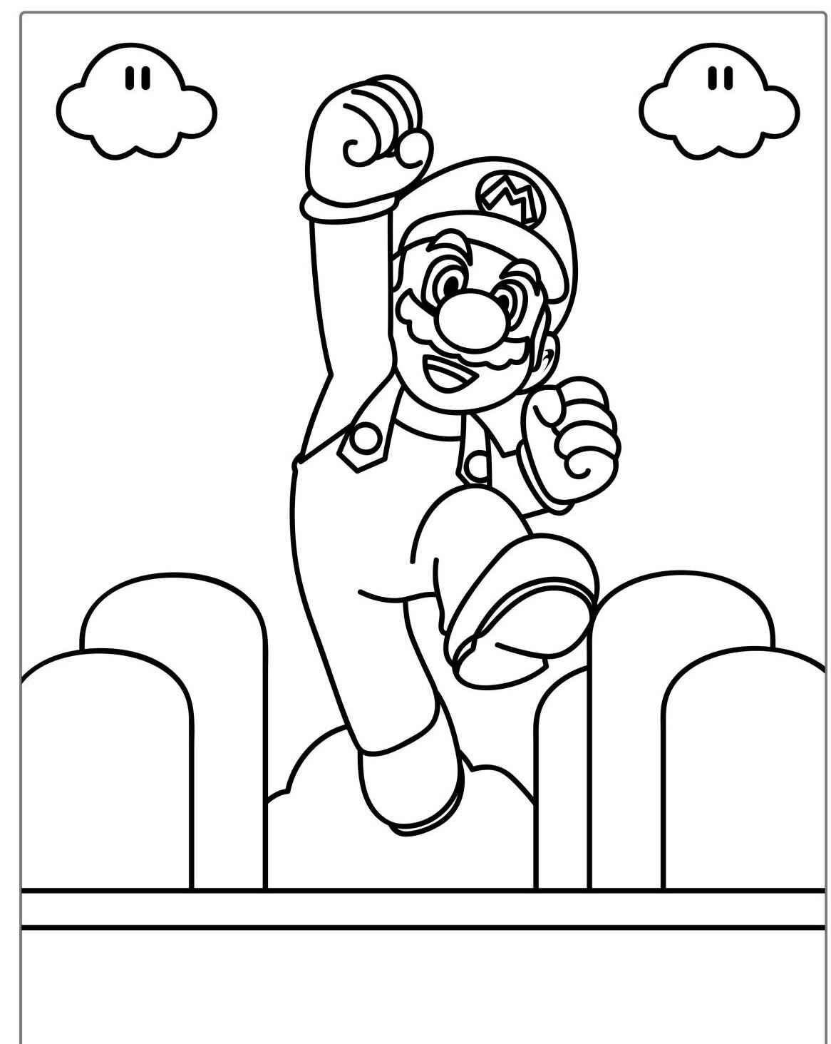 Desenho do Mario pulando em nuvens para colorir