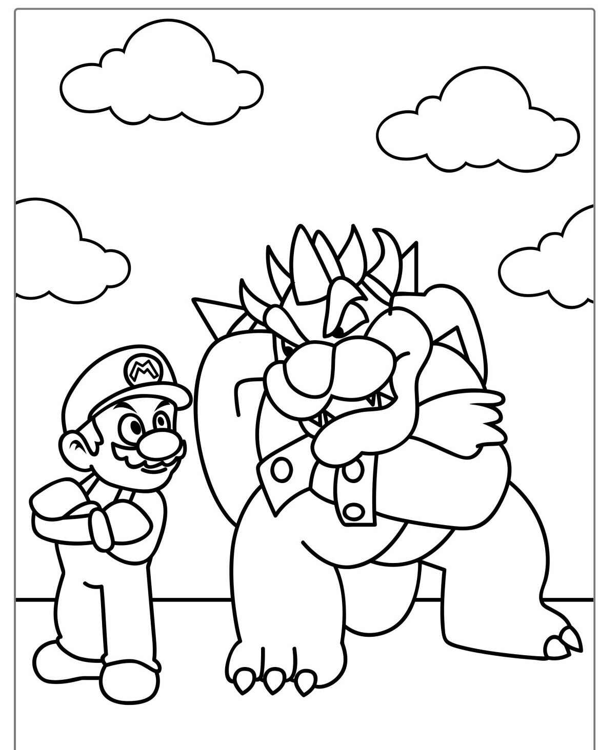 Desenho do Mario e Bowser se encarando para colorir
