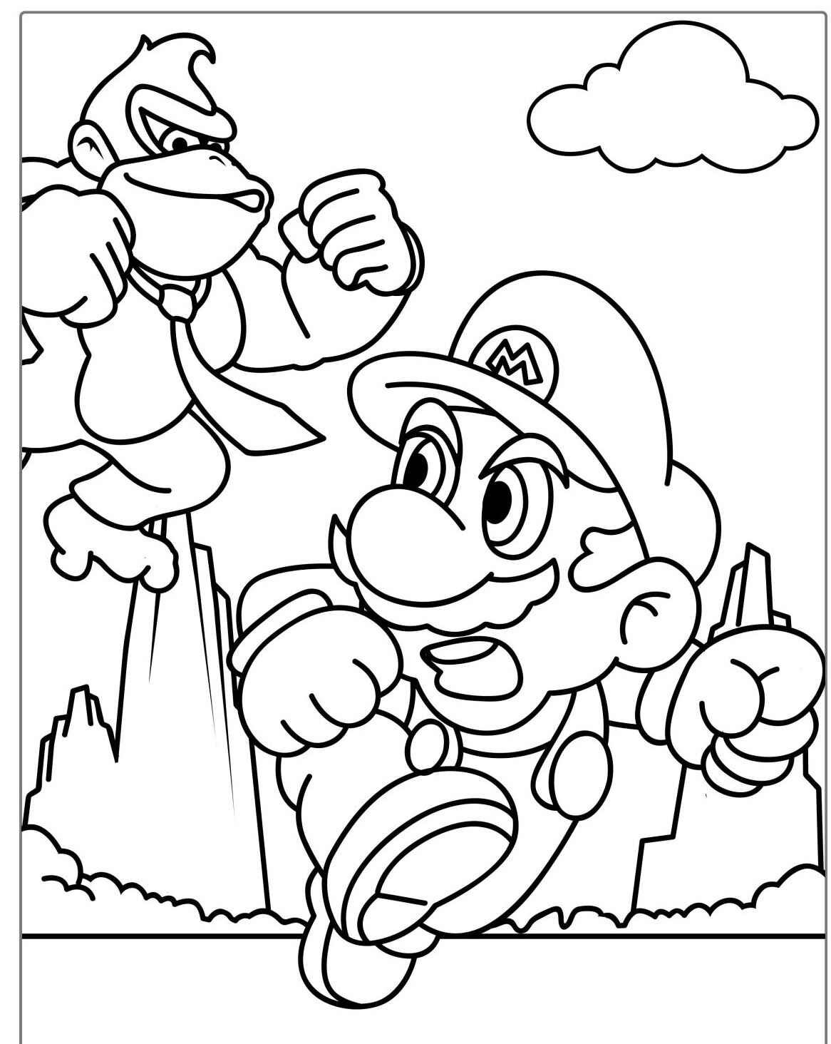 Desenho do Mario enfrentando Donkey Kong para colorir