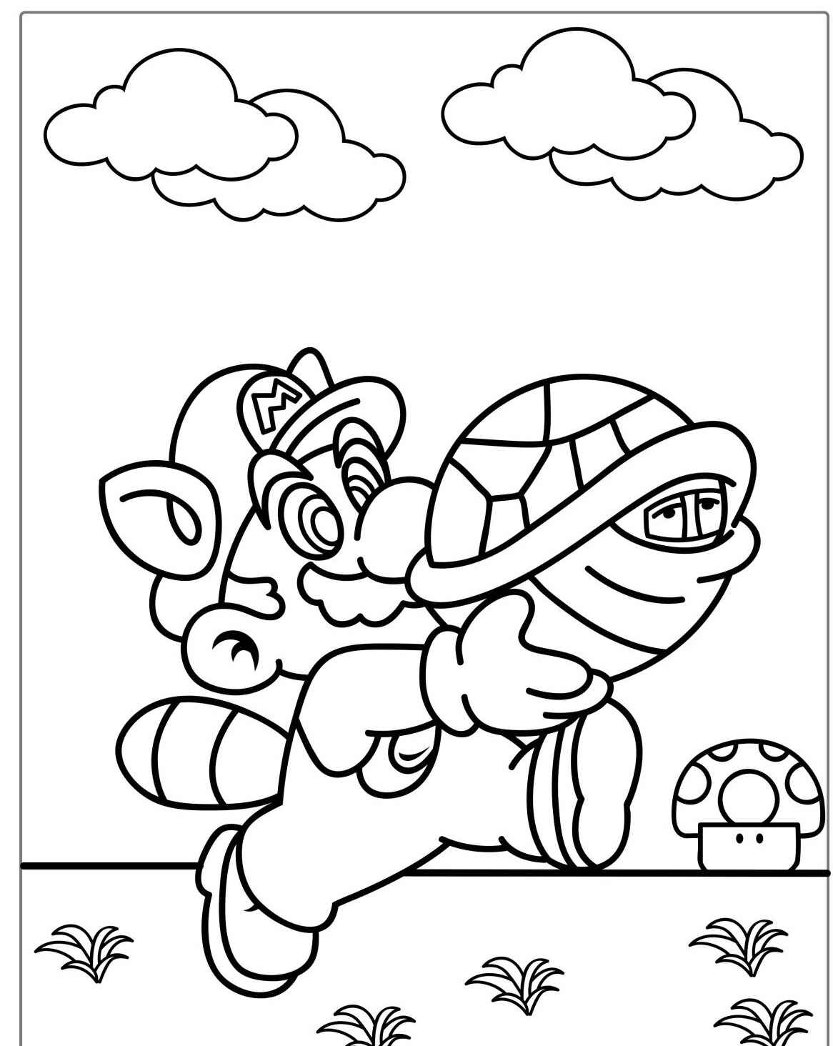 Desenho do Mario segurando um Koopa para colorir