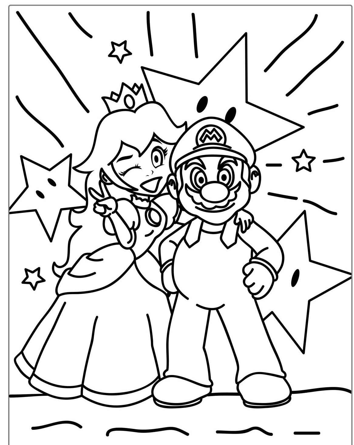 Desenho do Mario e Princesa Peach sorrindo para colorir