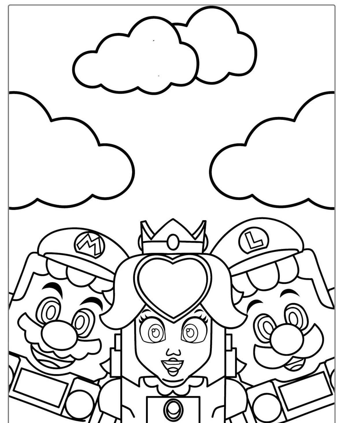 Desenho do Mario Luigi e Princesa Peach para colorir