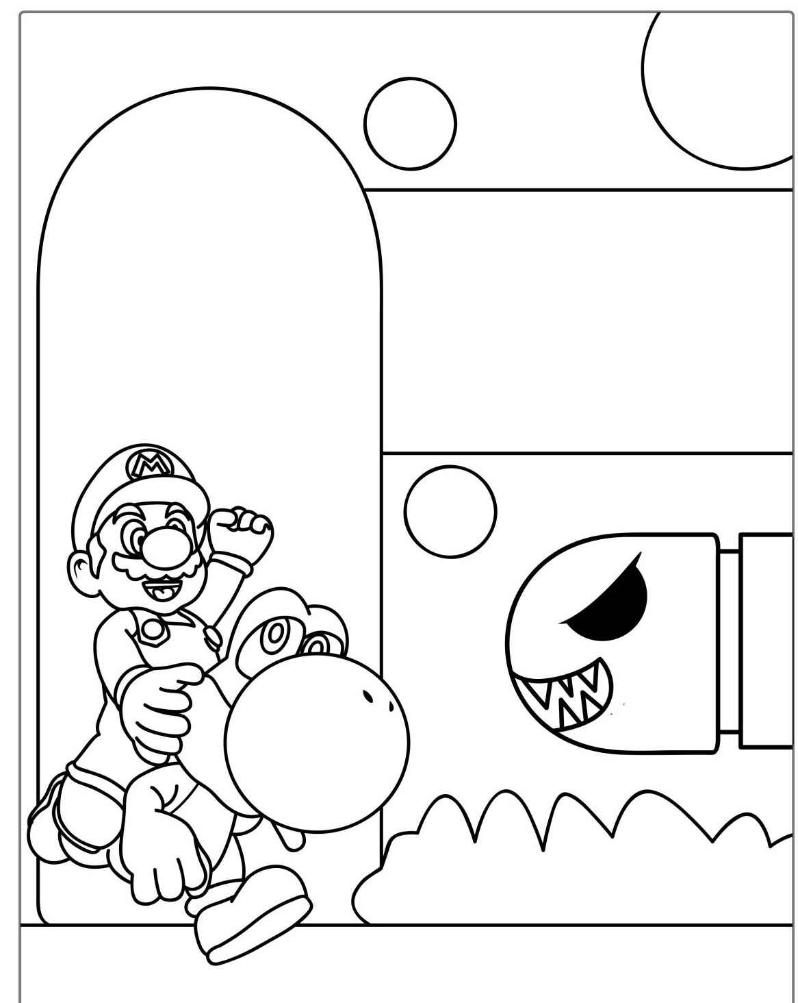 Desenho do Mario e Yoshi com um fantasma para colorir