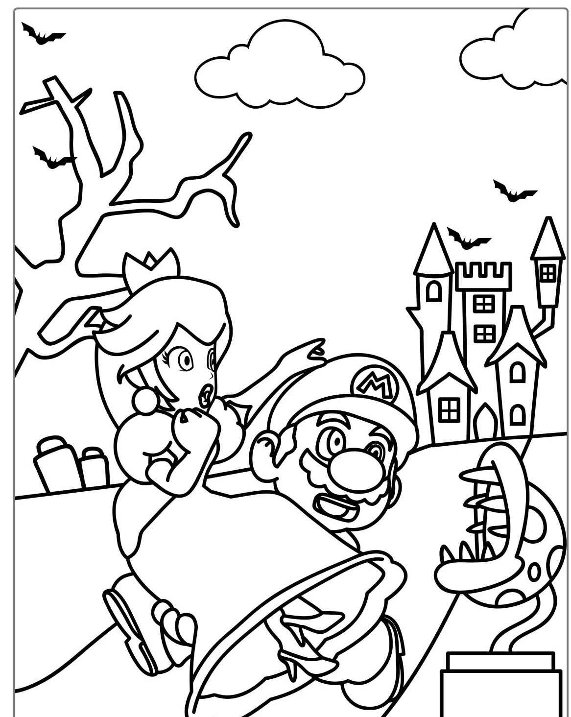 Desenho do Mario e Princesa Peach em aventura para colorir