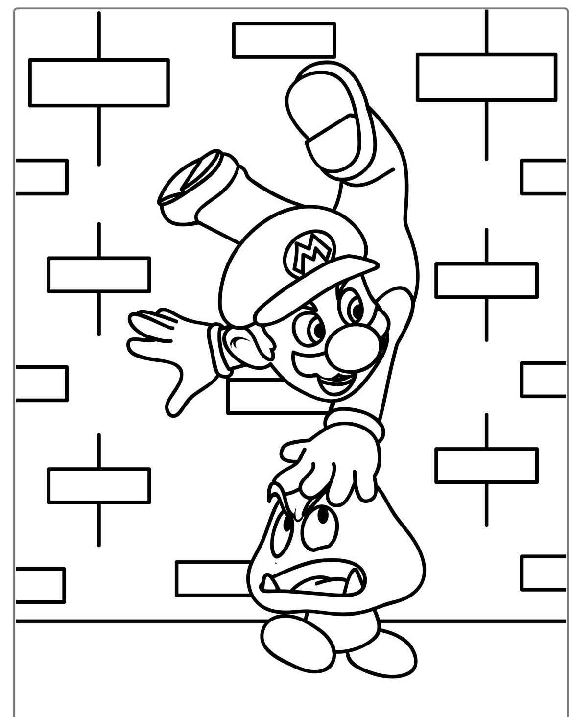 Desenho do Mario segurando um Goomba para colorir