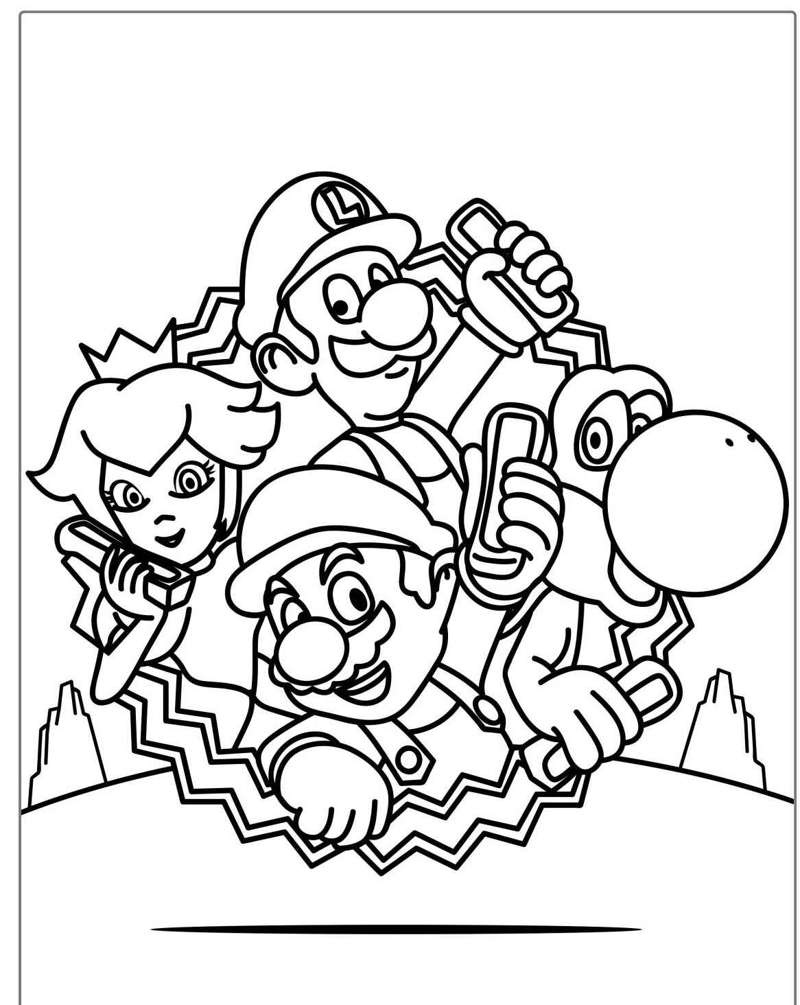 Desenho do Mario Luigi Princesa Peach e Yoshi para colorir