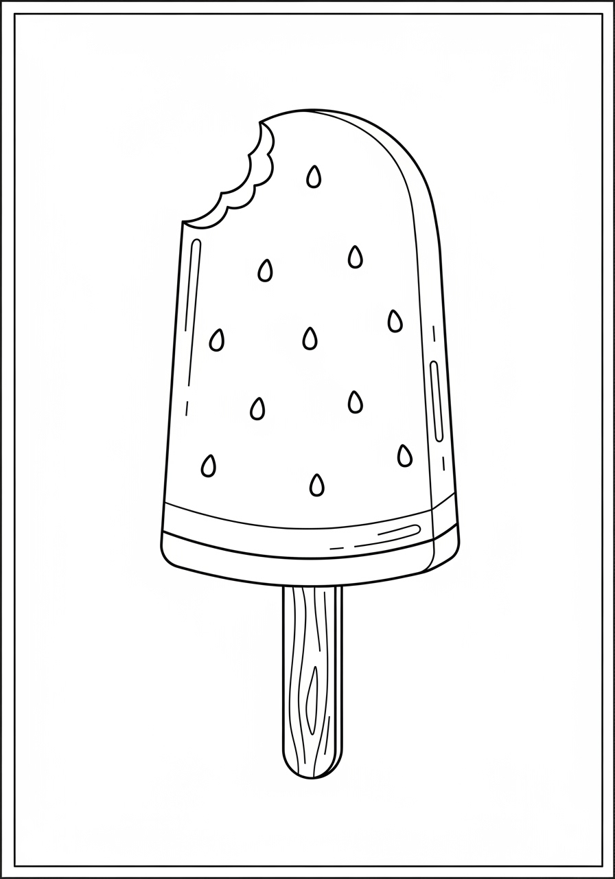 Desenho de picolé de melancia mordido para colorir