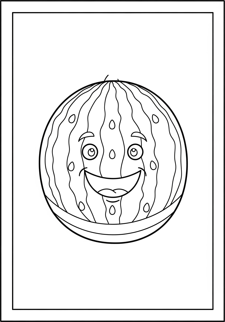 Desenho de Melancia fofa com rosto para colorir