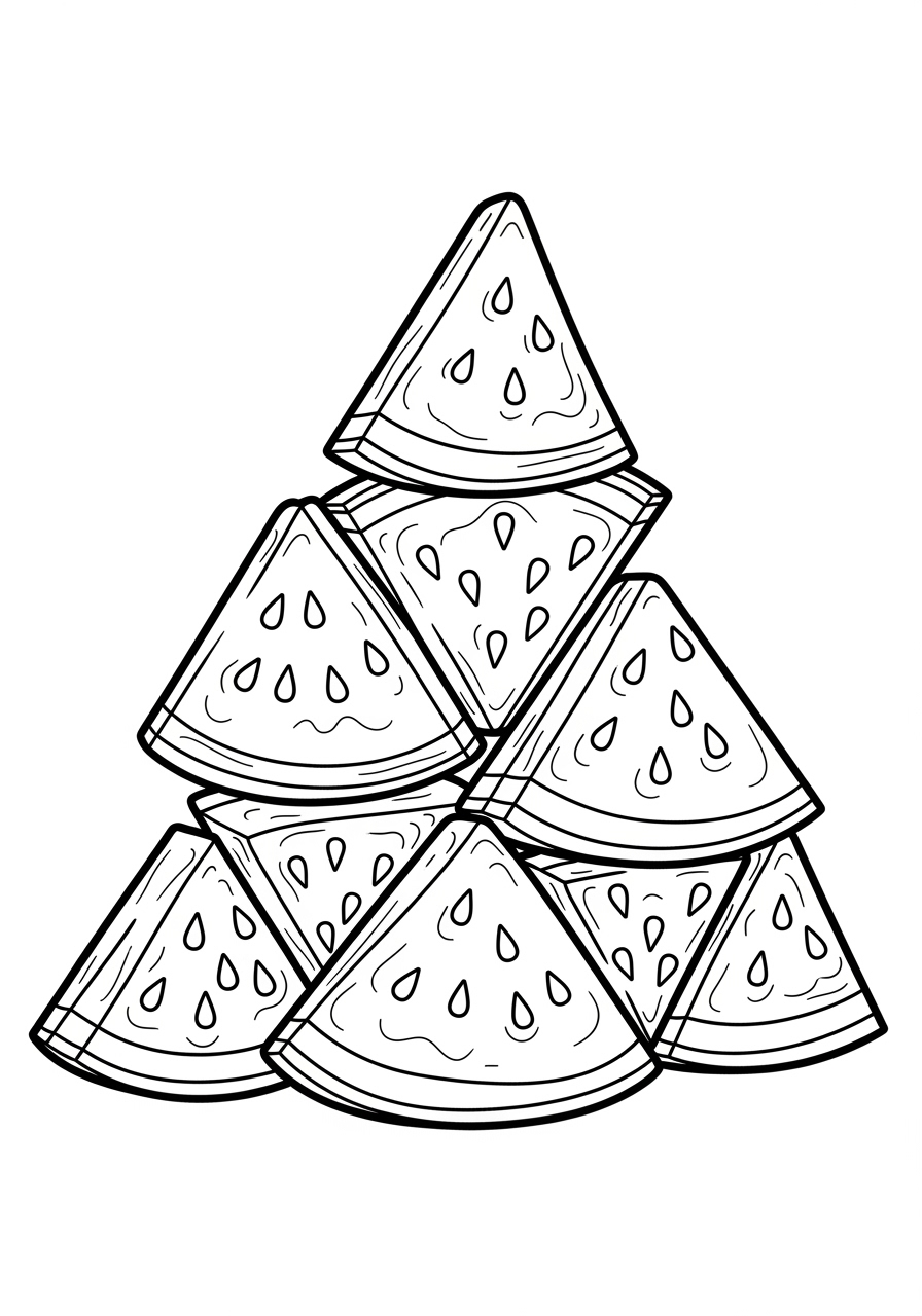 Desenho de Melancia em fatias empilhadas para colorir
