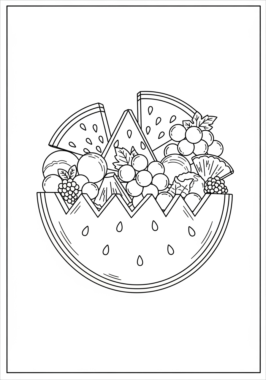 Desenho de Melancia cesta de frutas para colorir