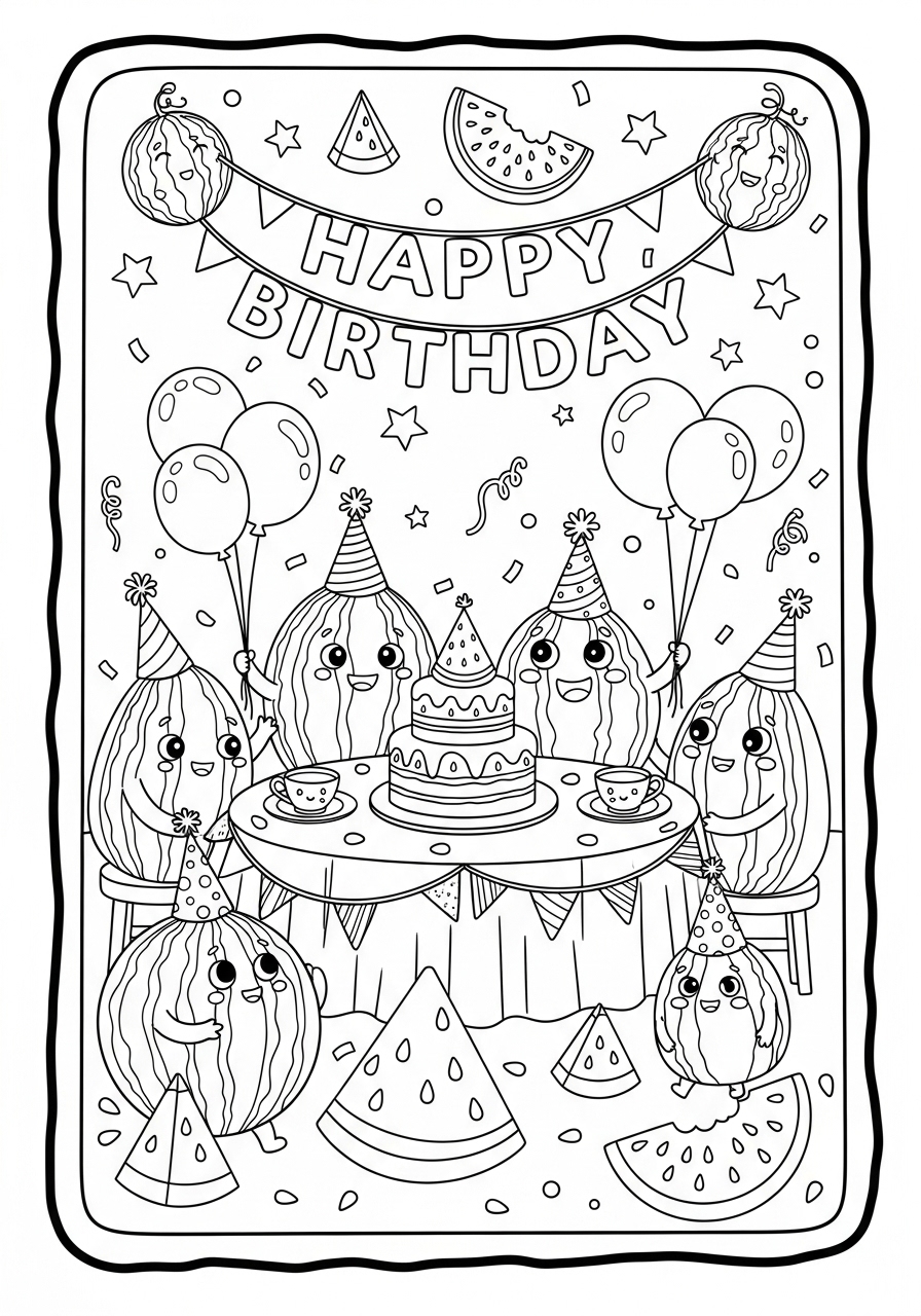 Desenho de Melancias em festa de aniversário para colorir