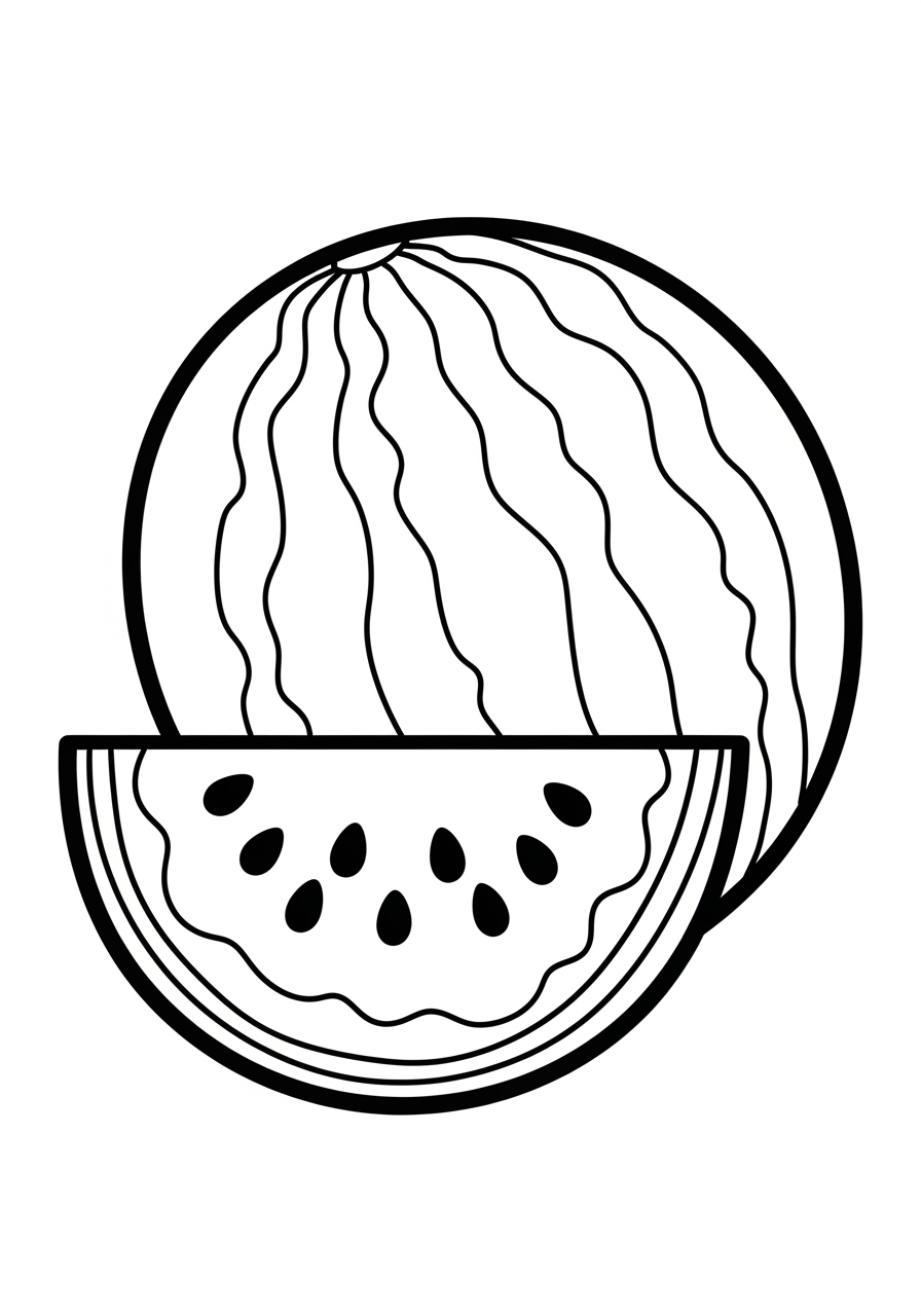 Desenho de Melancia inteira e fatia para colorir