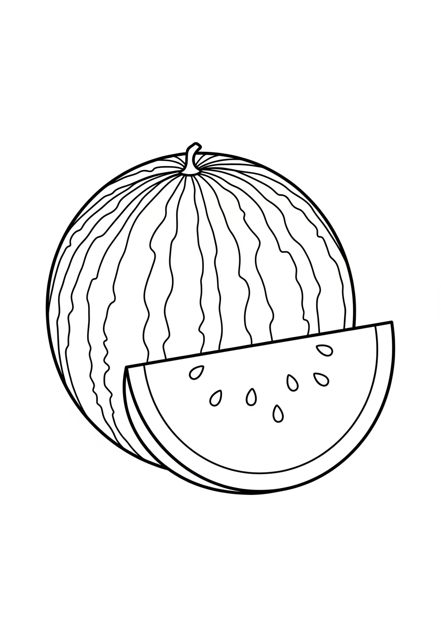 Desenho de Melancia redonda com fatia para colorir
