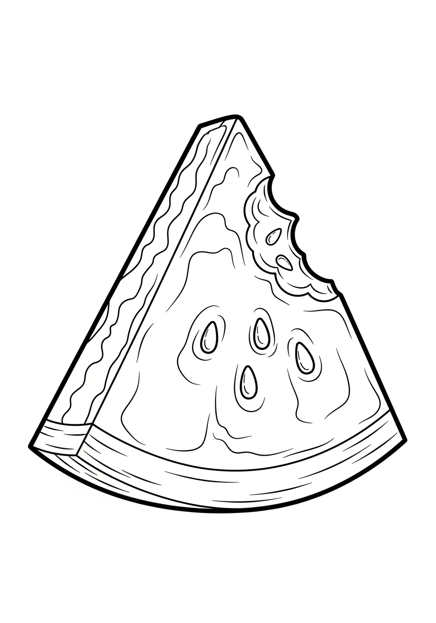 Desenho de melancia mordida para colorir