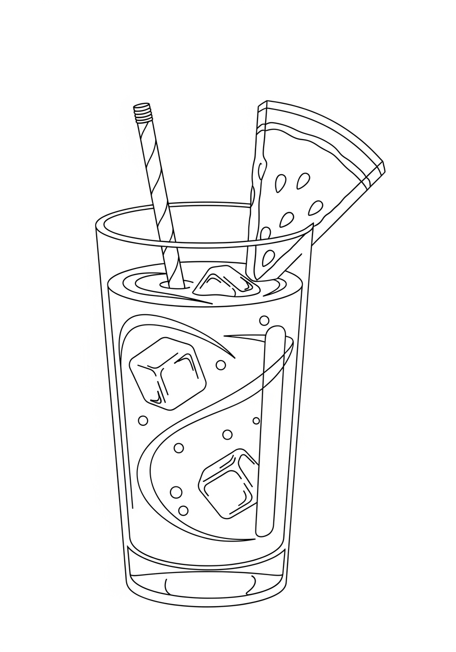 Desenho de Melancia em suco com canudo para colorir