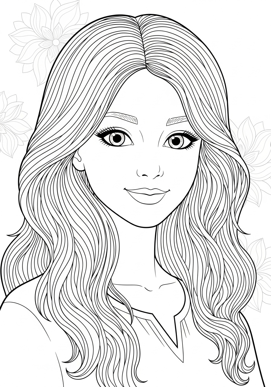 Desenho de Menina com cabelo longo para colorir