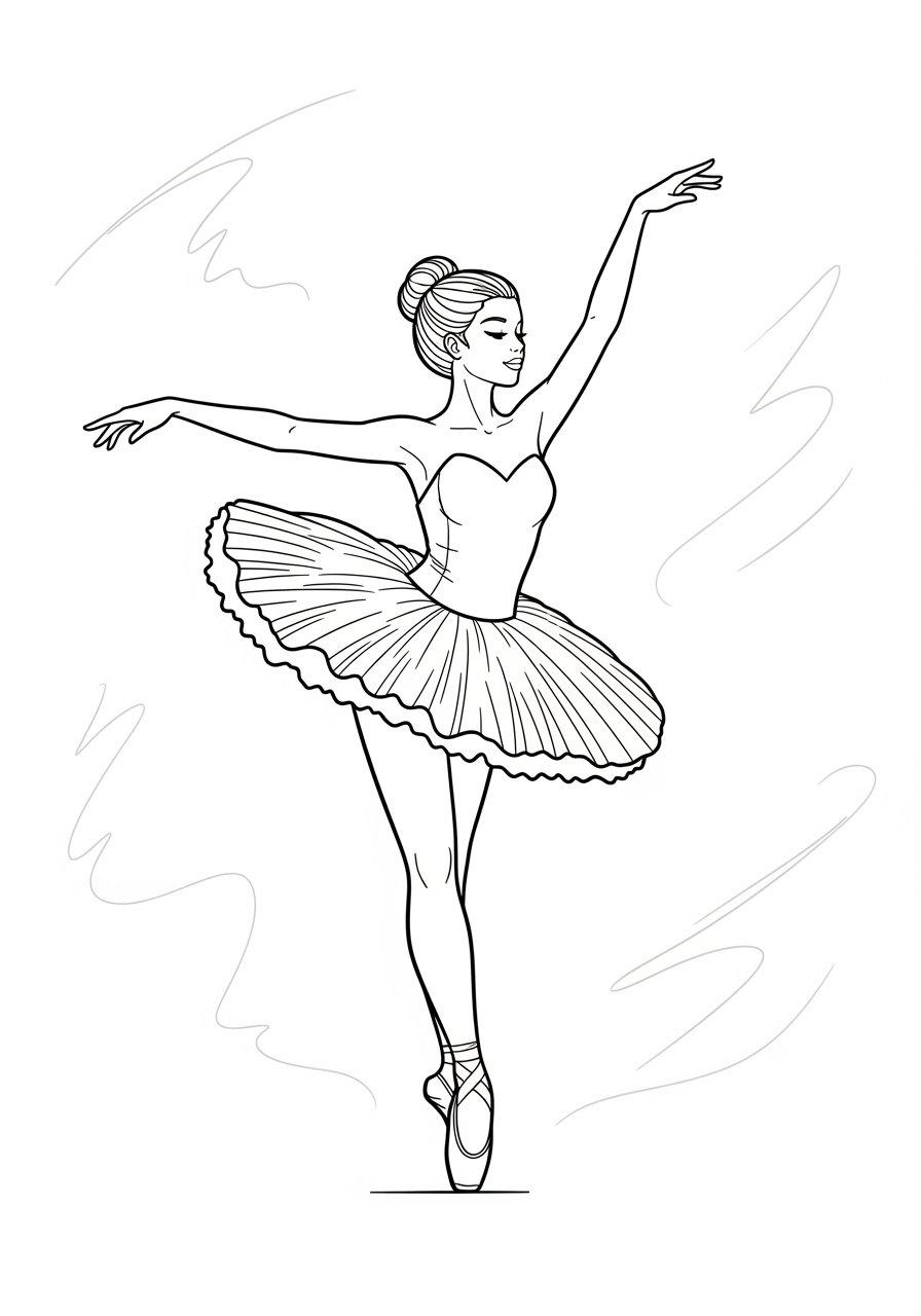 Desenho de Menina bailarina em posição de dança para colorir