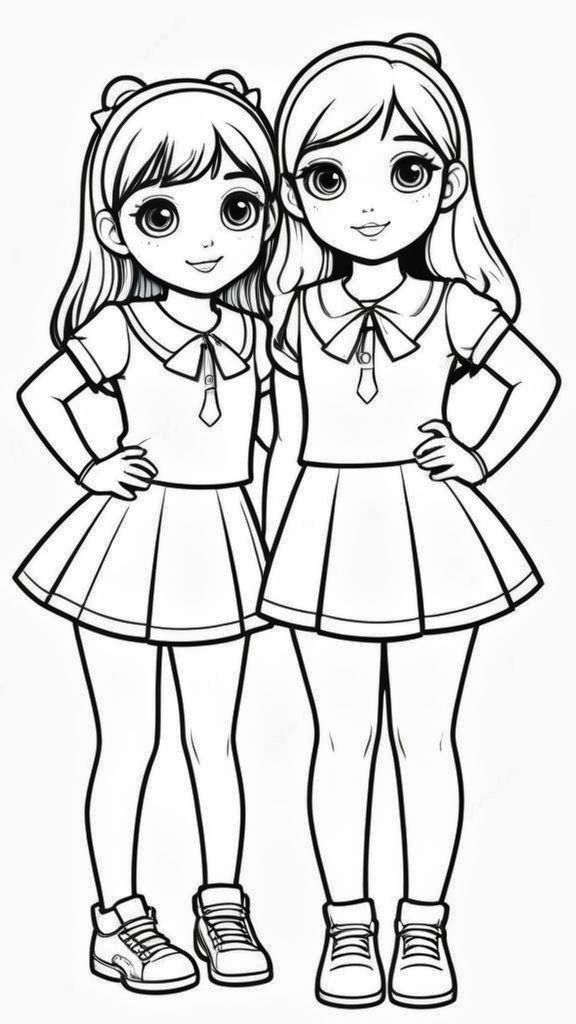 Desenho de Meninas com uniforme escolar para colorir