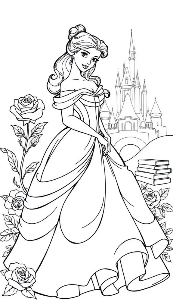 Desenho de Menina com vestido em castelo para colorir