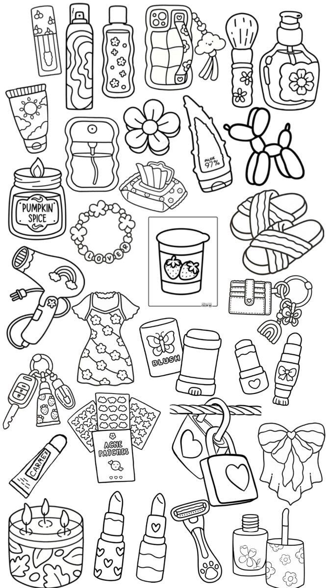 Desenhos de objetos femininos variados para colorir