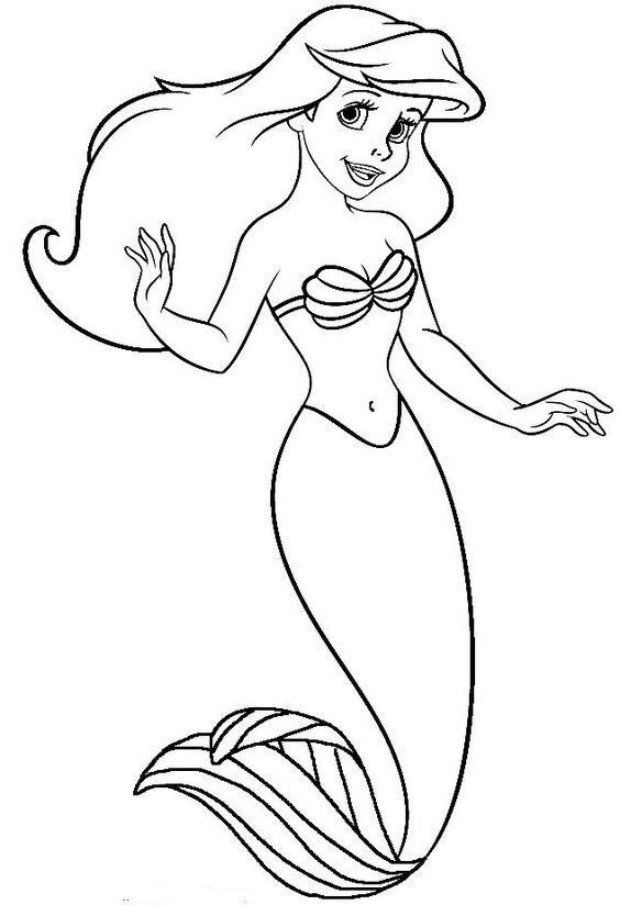 Desenho de Menina sereia com cabelo ondulado para colorir