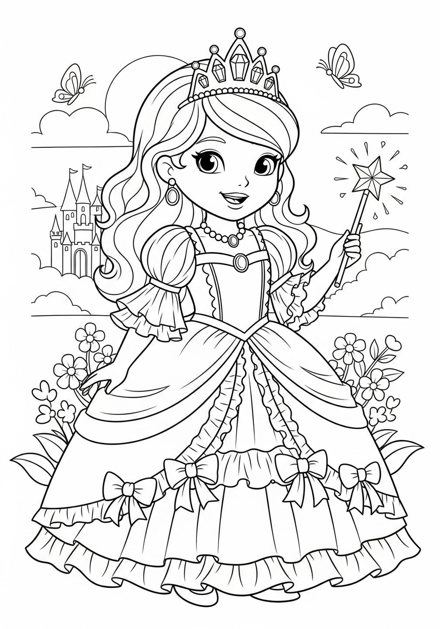 Desenho de Menina princesa com varinha para colorir