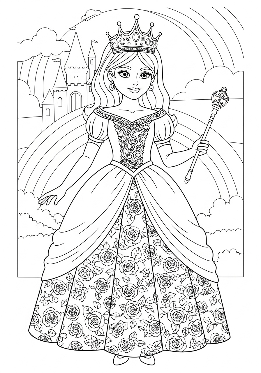 Desenho de Menina princesa com vestido para colorir
