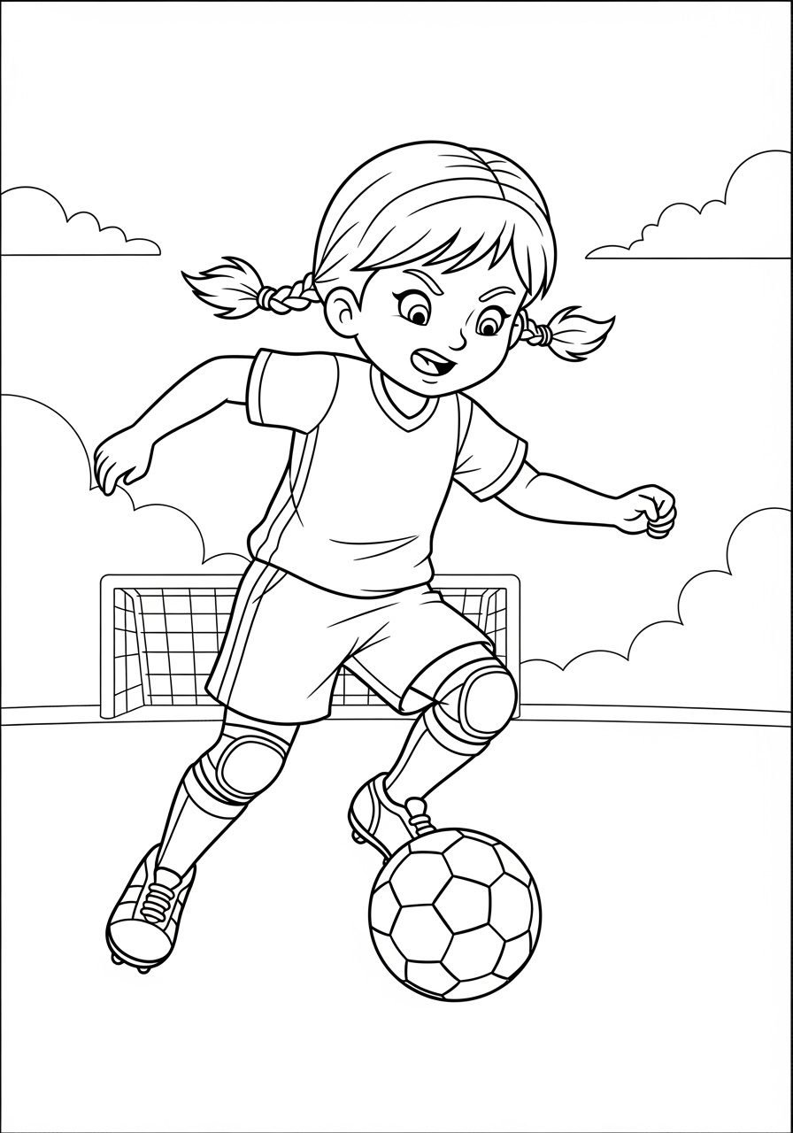 Desenho de Menina jogando futebol para colorir