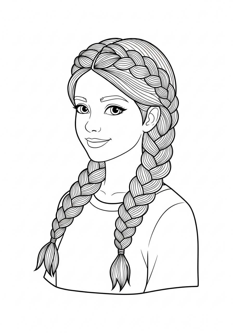 Desenho de Menina com tranças para colorir