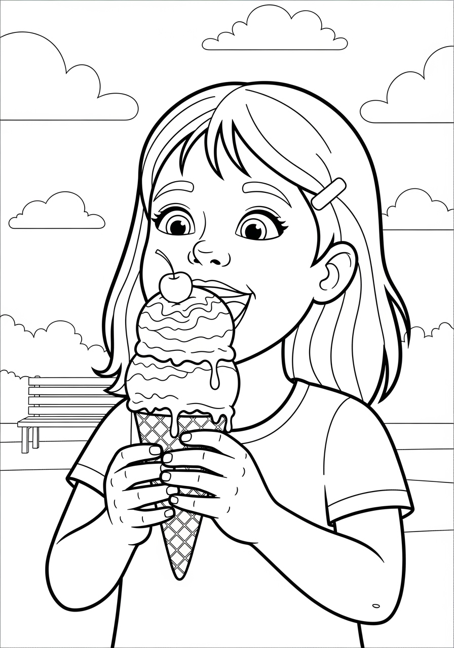 Desenho de Menina segurando sorvete para colorir