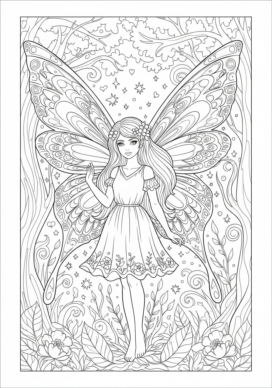 Desenho de Menina com asas de borboleta para colorir