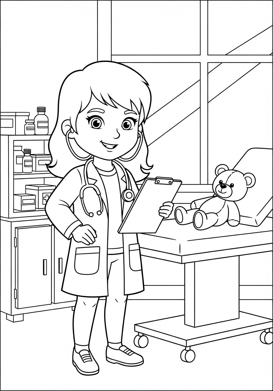 Desenho de Menina médica segurando prancheta para colorir