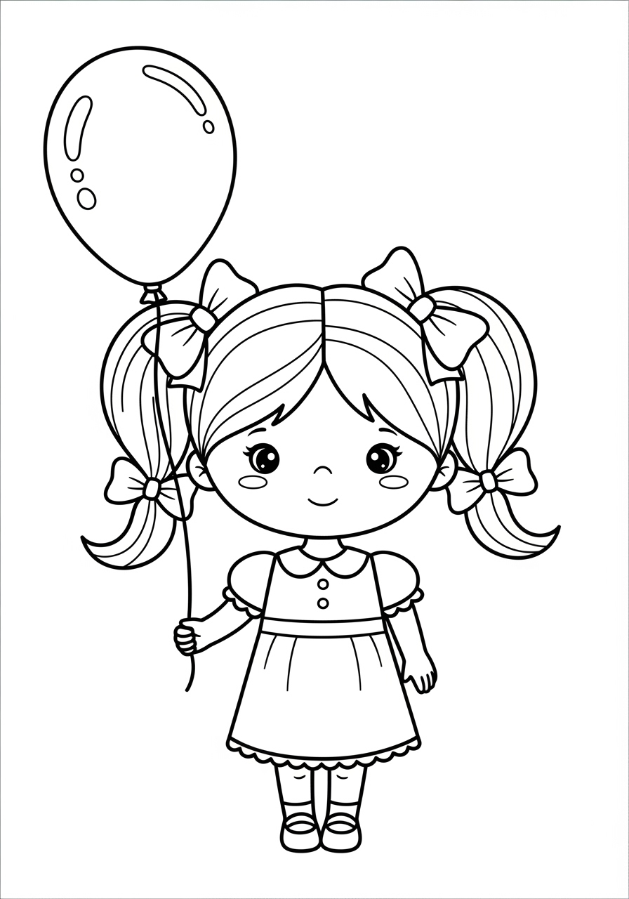 Desenho de Menina segurando balão para colorir
