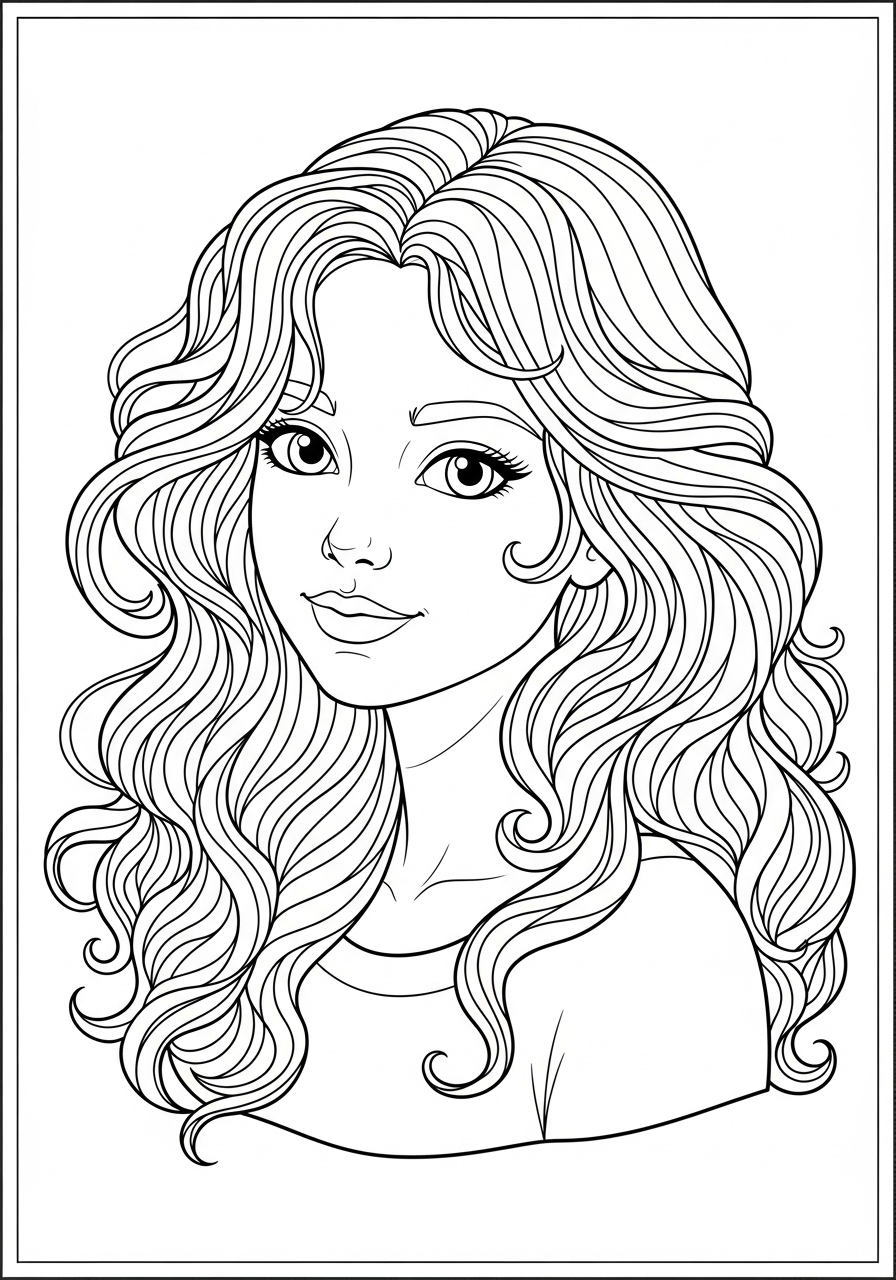 Desenho de Menina com cabelo ondulado para colorir