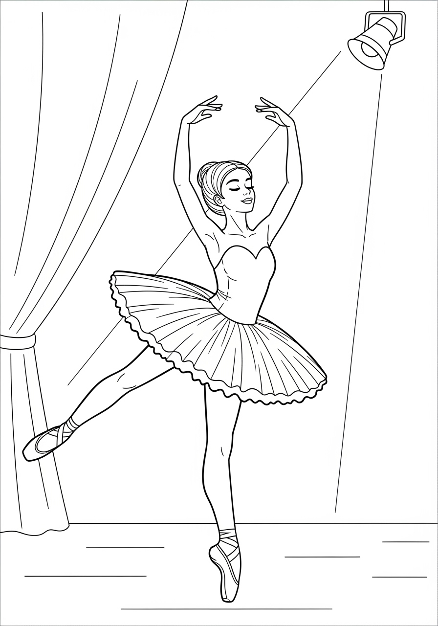 Desenho de Menina bailarina em palco para colorir
