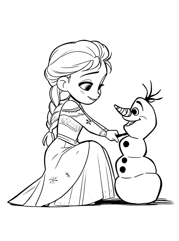 Desenho de Menina interagindo com boneco de neve para colorir