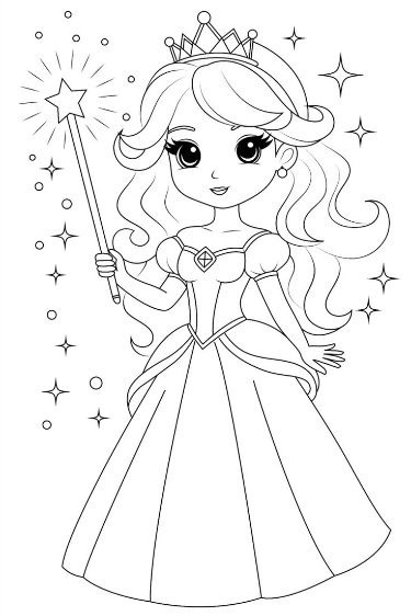 Desenho de Menina princesa com varinha mágica para colorir