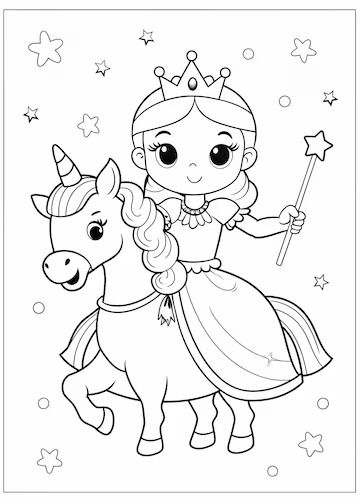 Desenho de Menina montada em unicórnio para colorir
