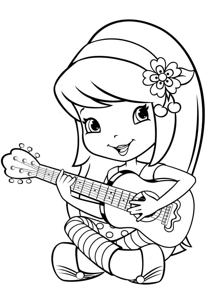 Desenho de Menina tocando guitarra para colorir