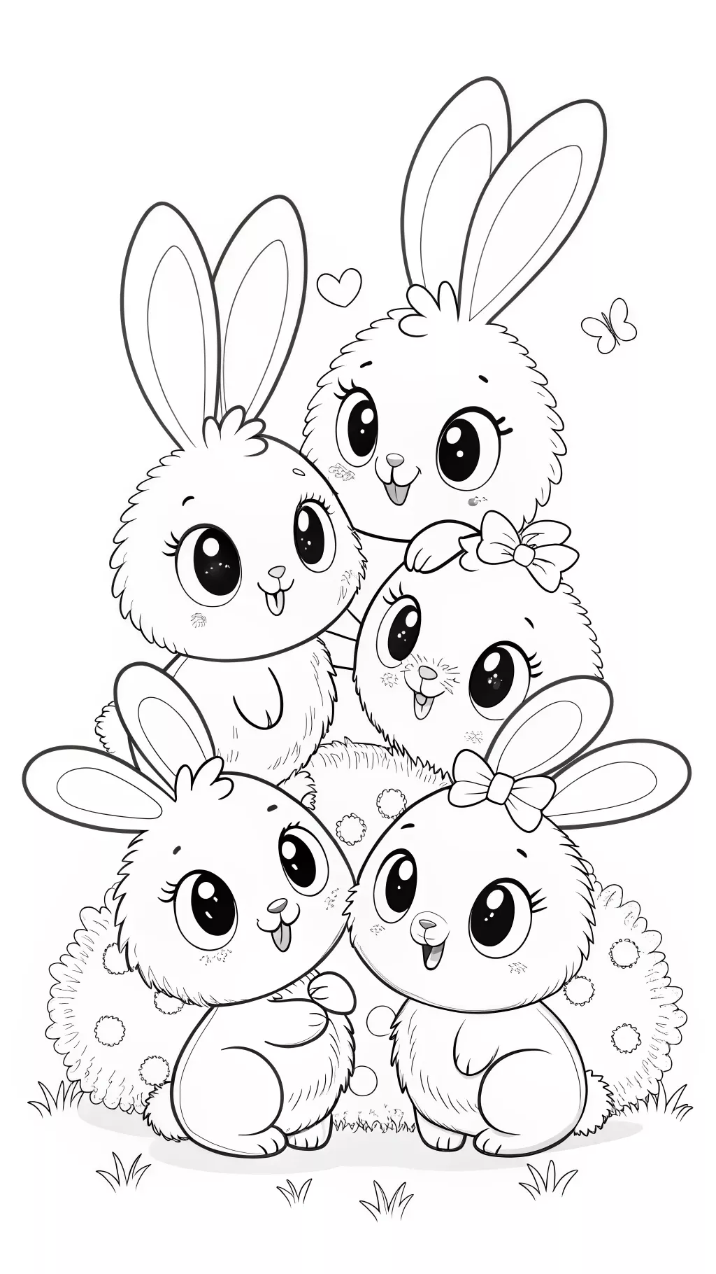 Desenho de Coelhinhos fofos empilhados para colorir