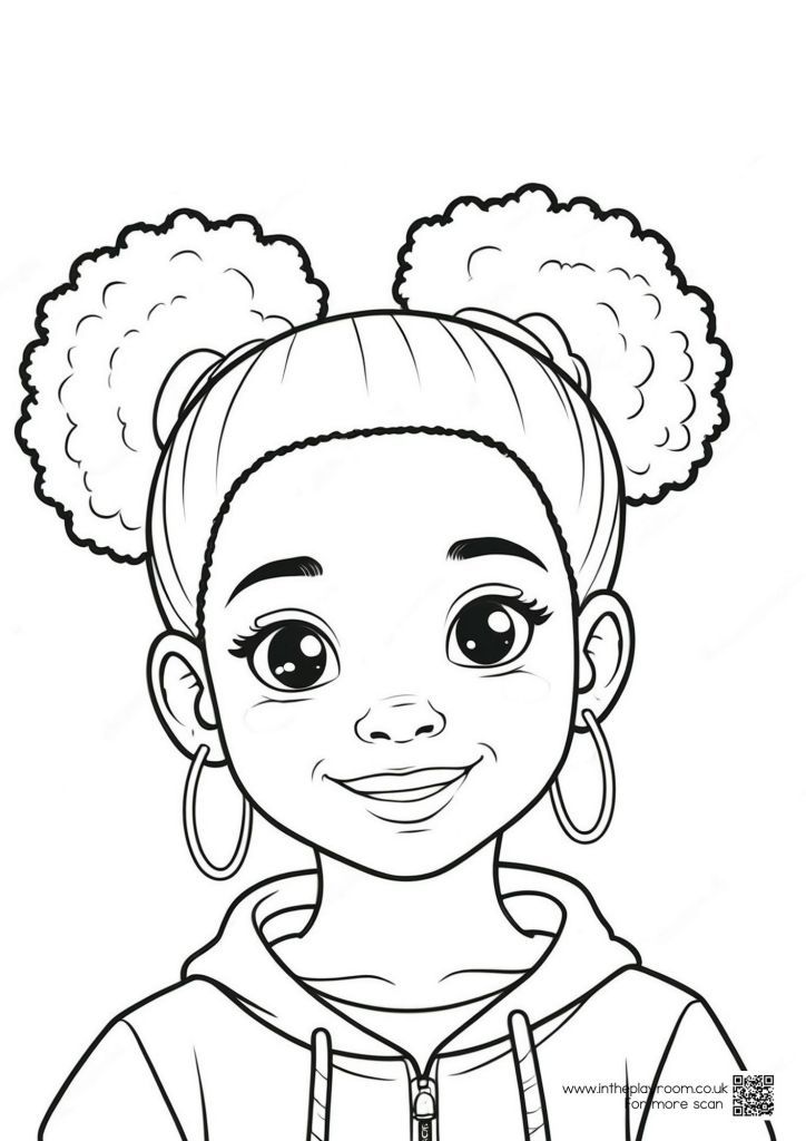 Desenho de Menina sorrindo com cabelo cacheado para colorir