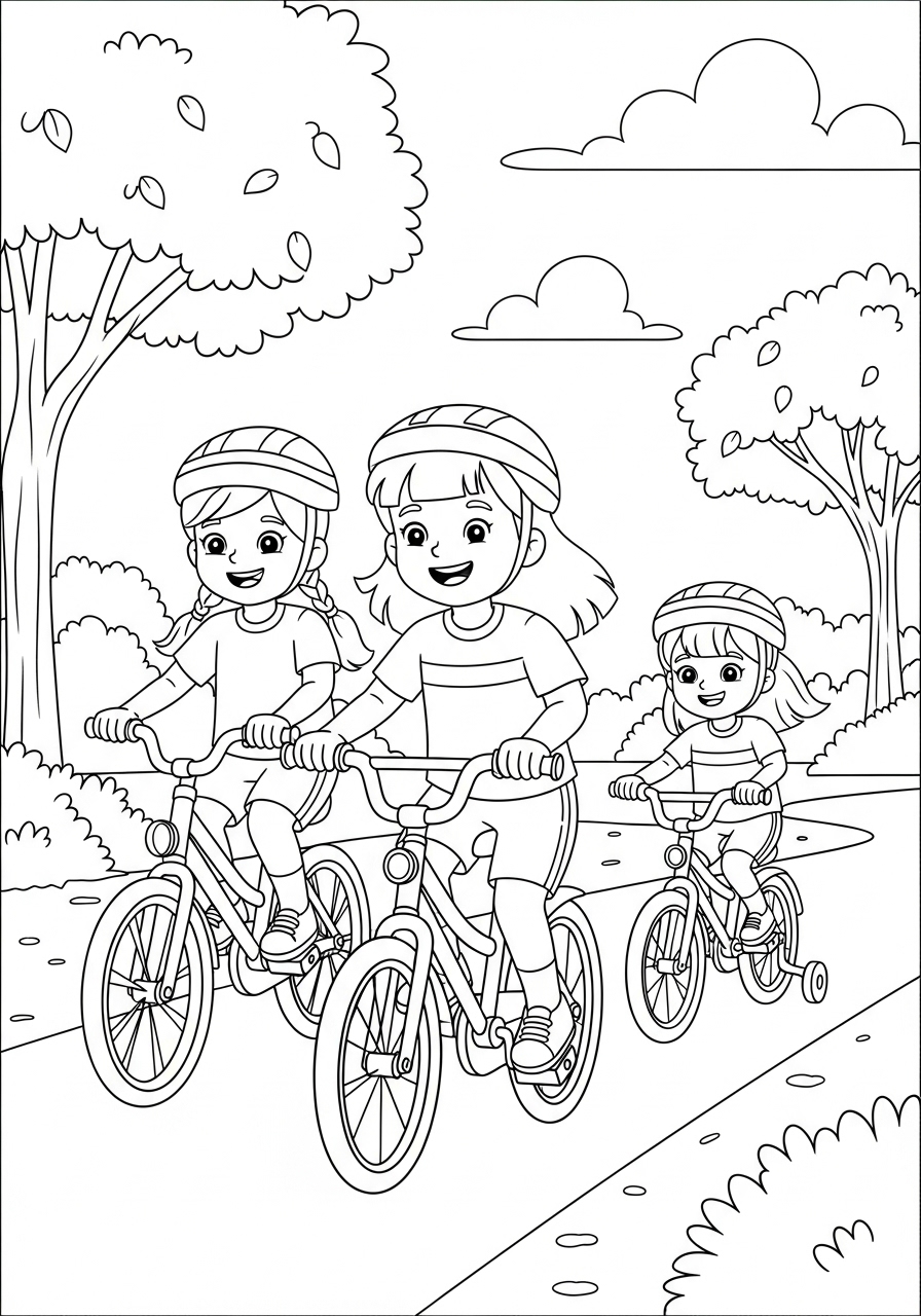 Desenho de Meninos andando de bicicleta no parque para colorir