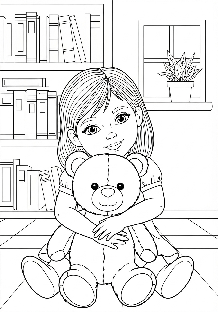Desenho de Menino abraçando urso de pelúcia para colorir