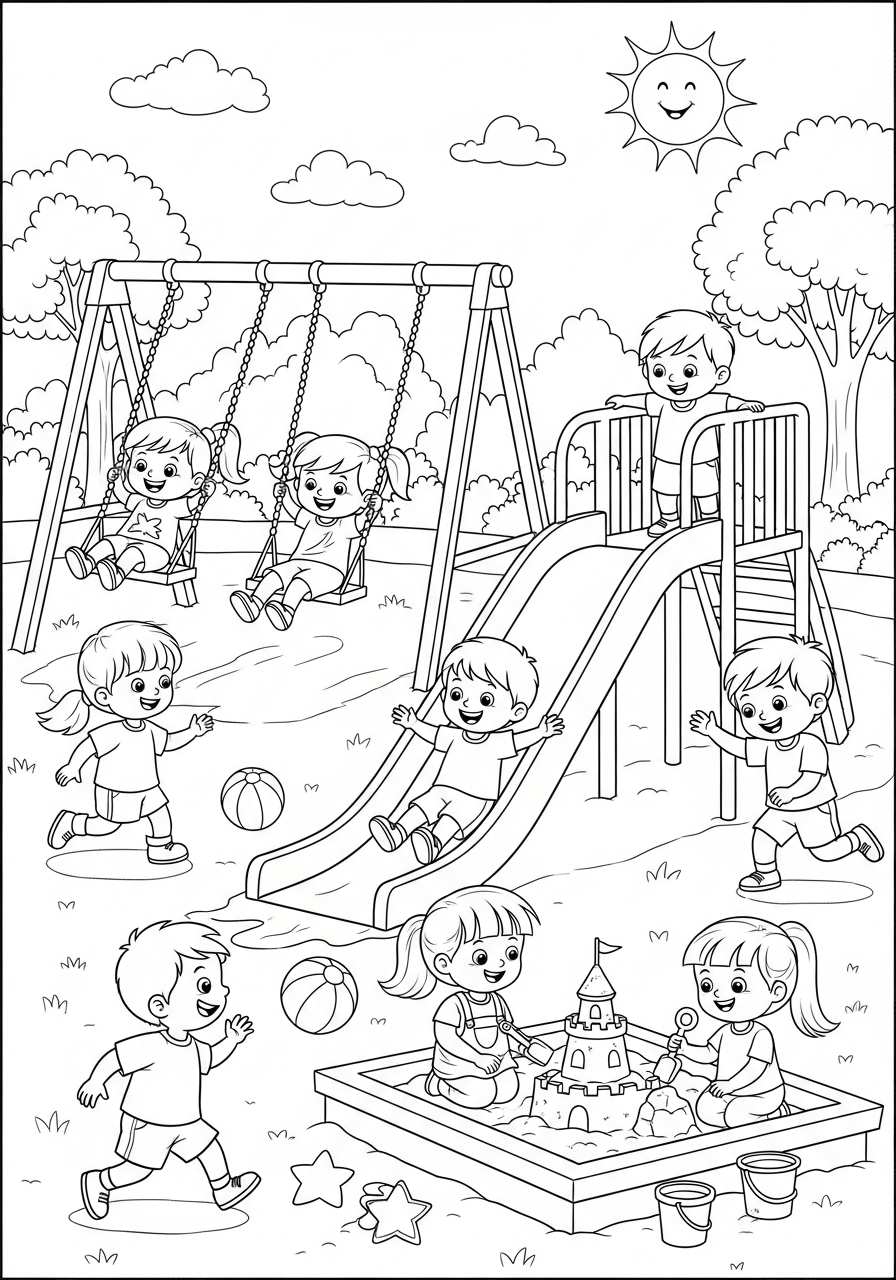 Desenho de Meninos brincando no parque para colorir