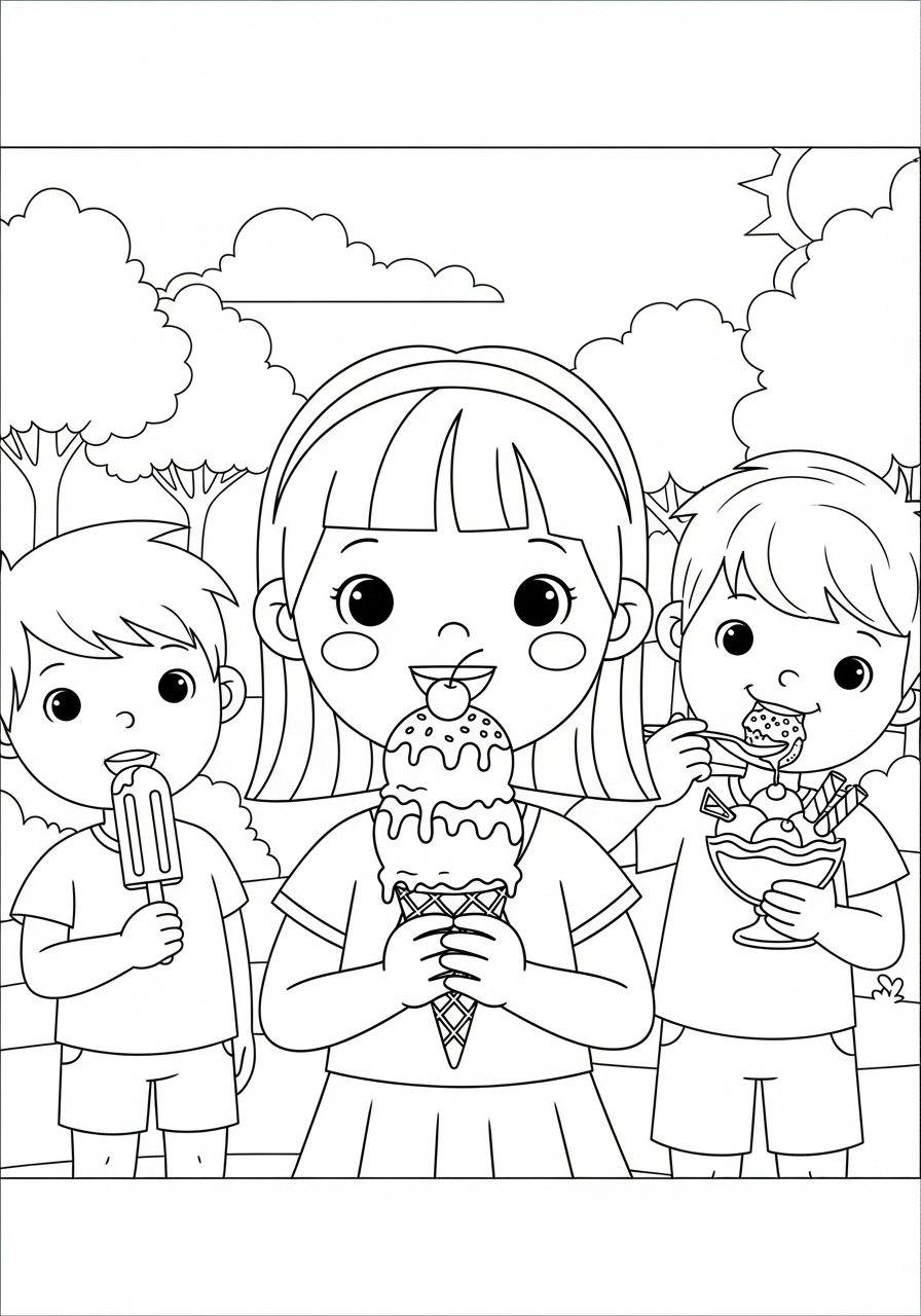 Desenho de Meninos tomando sorvete no parque para colorir