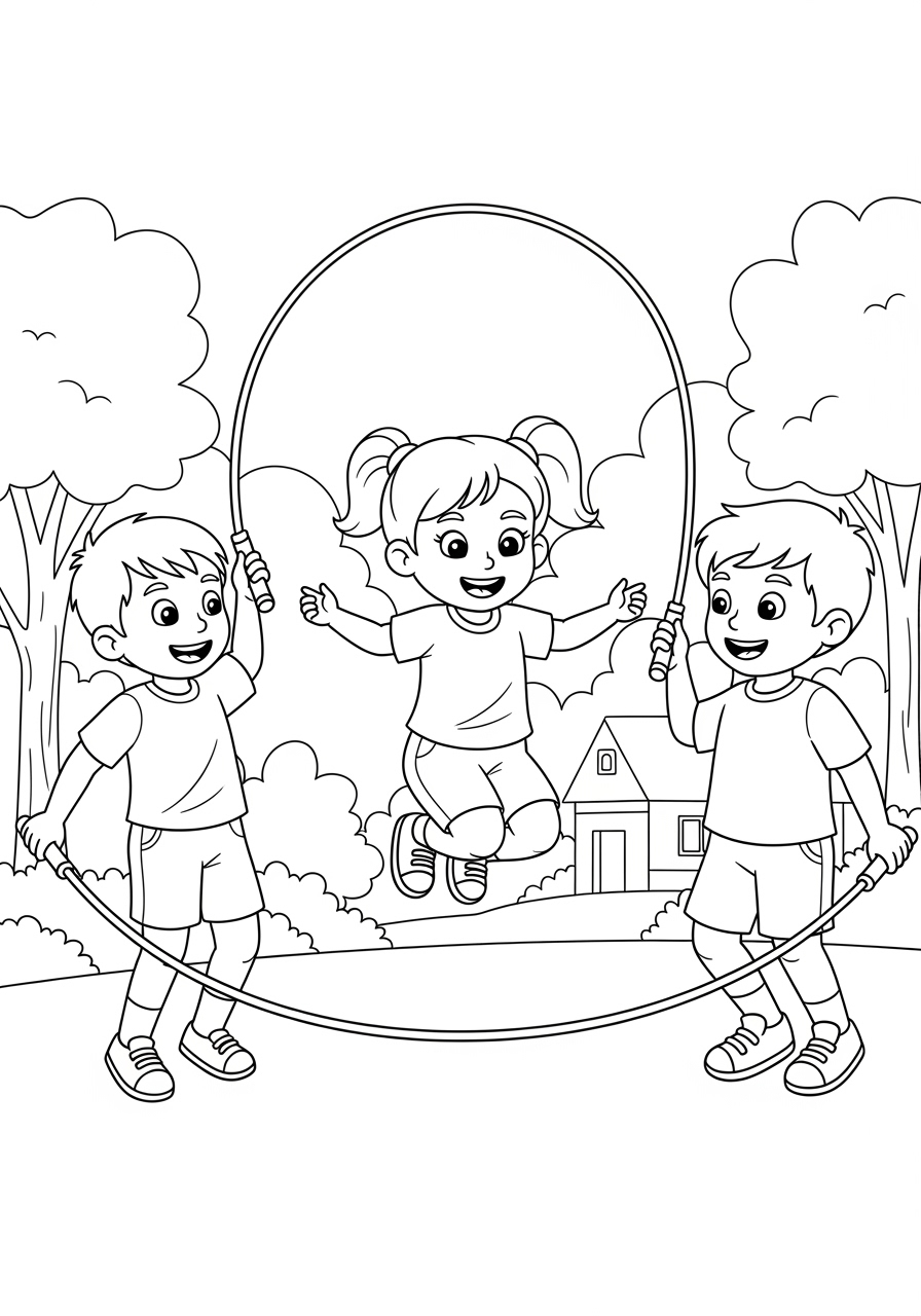Desenho de Meninos brincando de pular corda para colorir